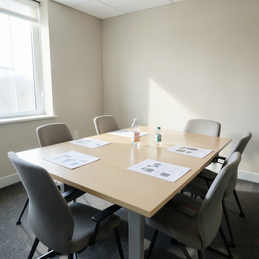 Bright Bangkok meeting table with category charts and consumer goods samples