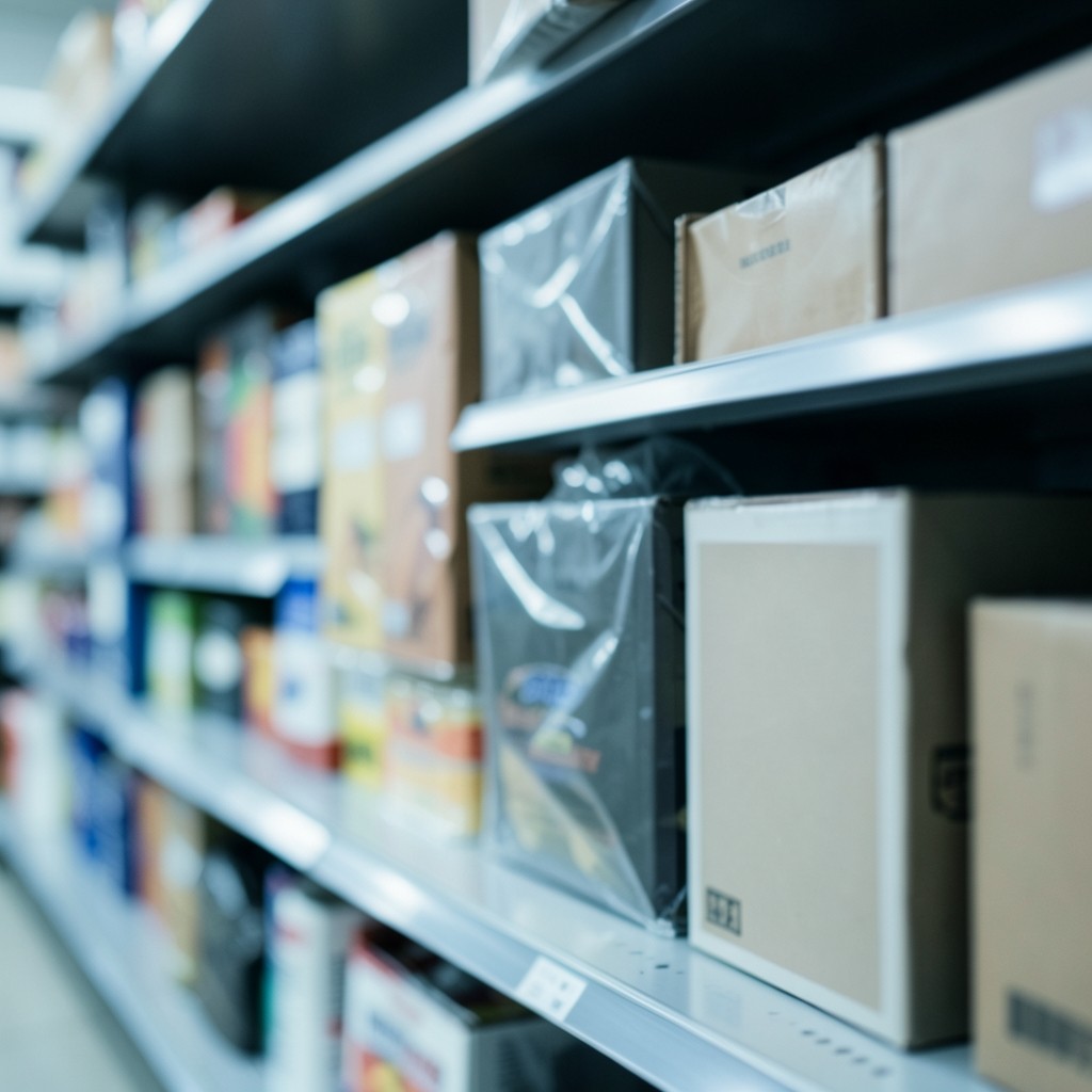 Close view of grocery shelf facings with some gaps where slow items were removed