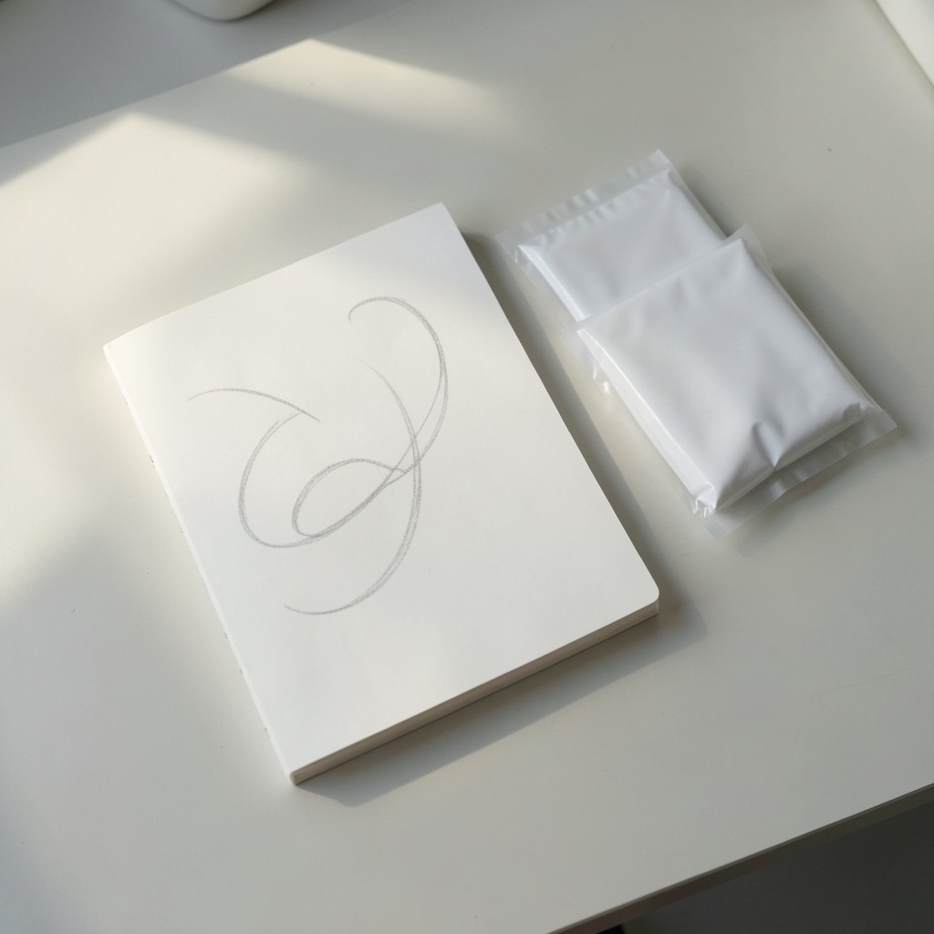 Notebook with handwritten demand notes beside a few newly launched packaged products